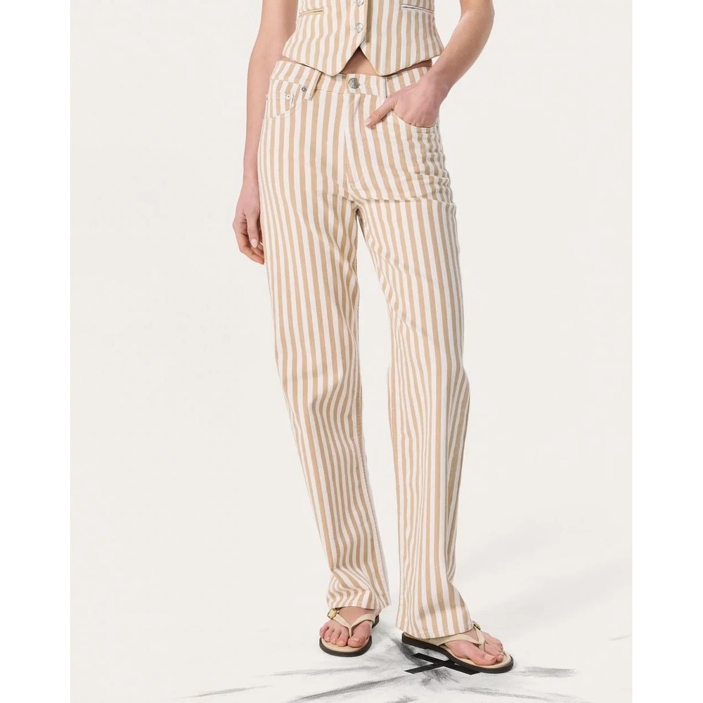 Rag & Bone Shea High Rise Relaxed Straight Jeans Womens 24 Tan Stripe - Picture 2 of 9
